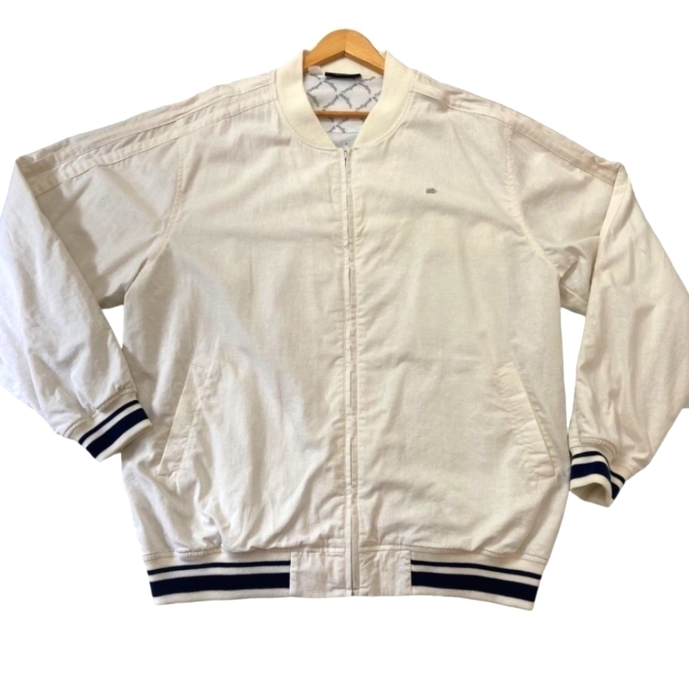 Southpole linen blend ecru white zip up jacket pockets lined black varsity  3XL